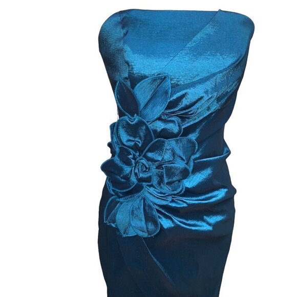 Jessica McClintock Women's Cocktail Dress Vintage 1990's Size 10P Taffeta Teal - Picture 2 of 7